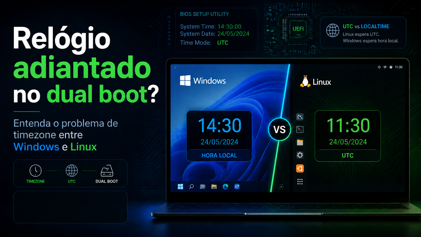 Relógio adiantado no dual boot Windows e Linux: entenda o problema de timezone